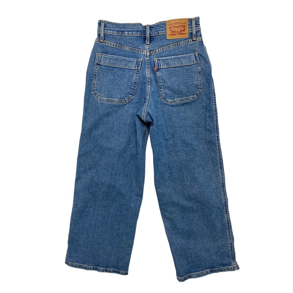 LEVIS Mile High Cropped Wide Leg Medium Light Wash Jeans Size 25 Button Fly - Picture 2 of 9